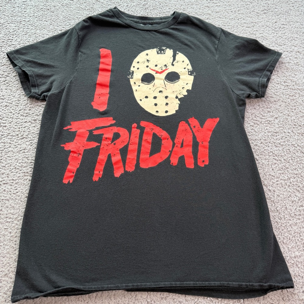 Friday the 13th Jason Voorhees I Heart Friday Black Graphic T-Shirt Mens Small
